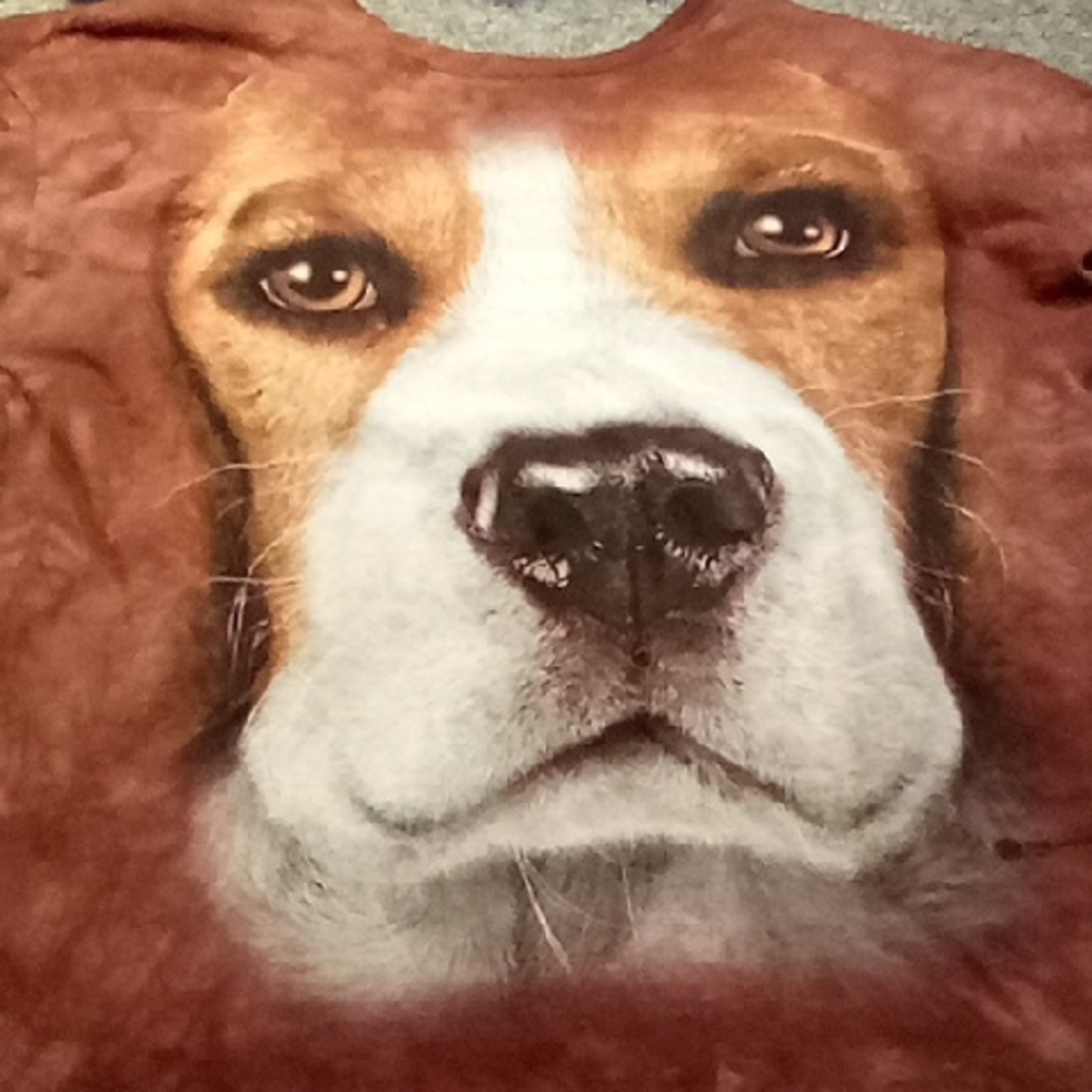Men's Tie Dyed Vintage XL The Mountain Brown Puppy Dog Face Shirt